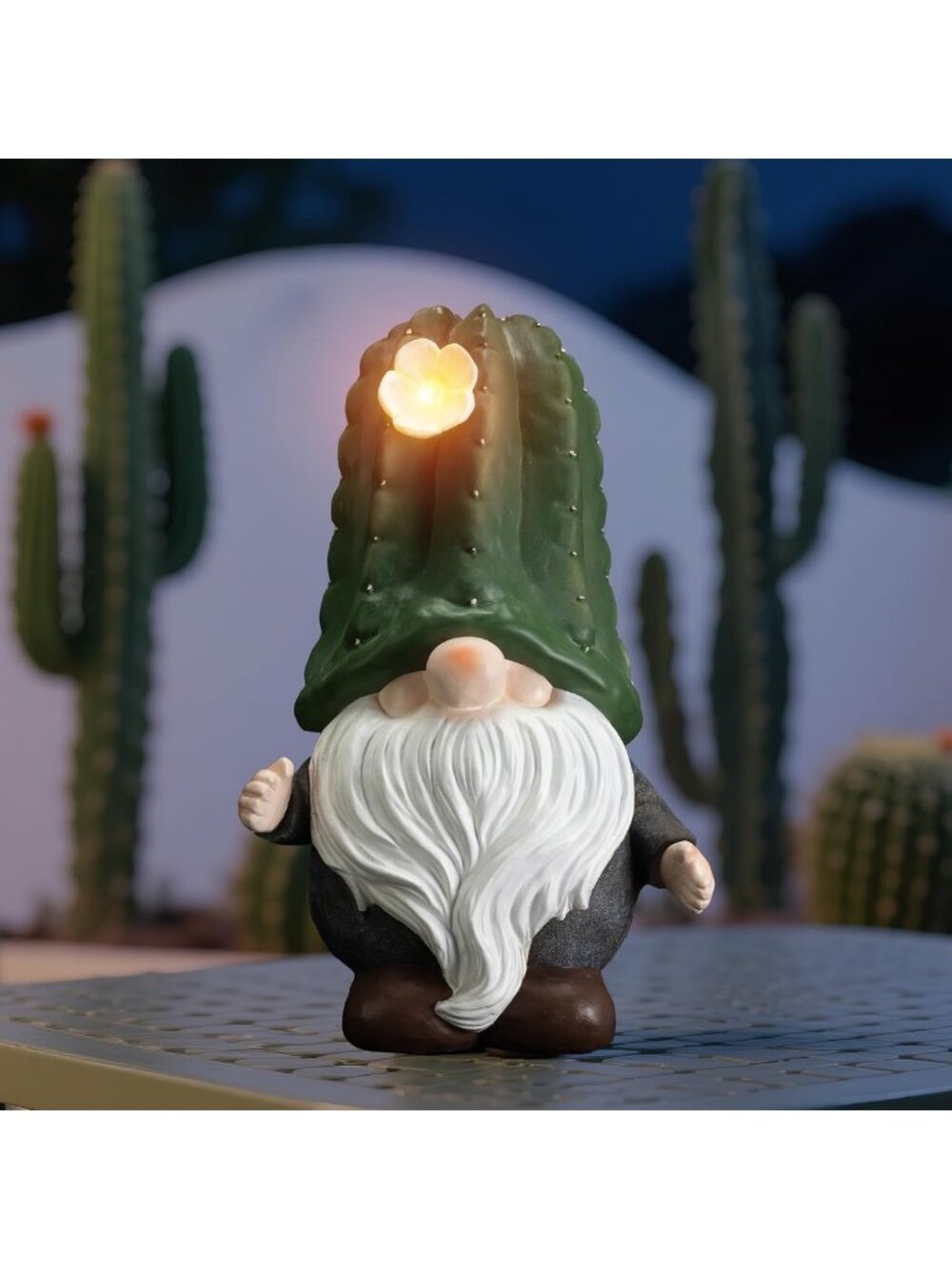 Solar Cactus Gnome Statue - LED Garden Decor, Outdoor Patio & Lawn Decoration